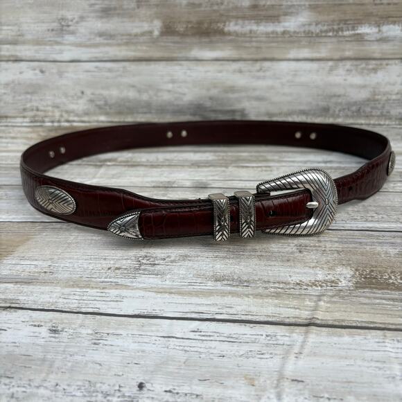 Fossil Accessories - VTG Fossil Leather Conchos Belt 36” Brown Croc Embossed Western Boho Cowgirl